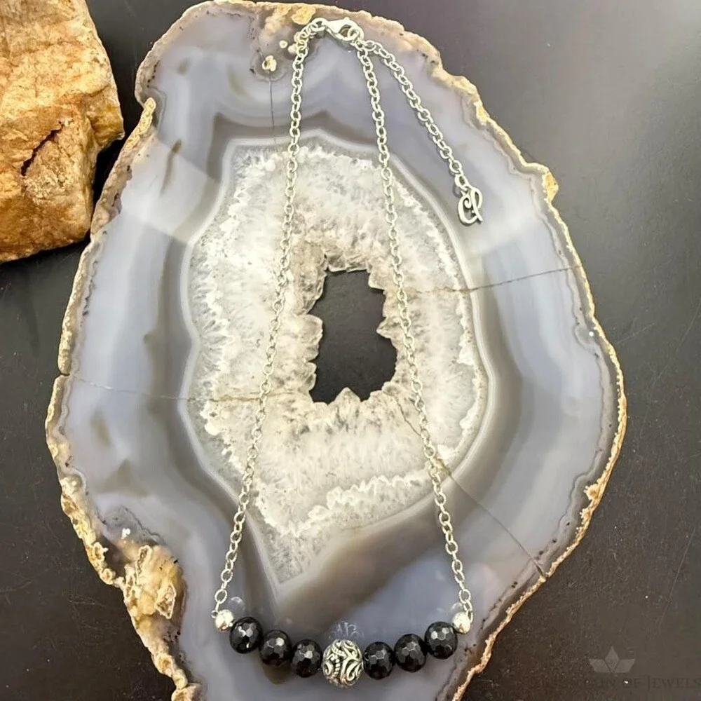 Carolyn Pollack Sterling Silver 6 Faceted Onyx w/Swirl Beads 15